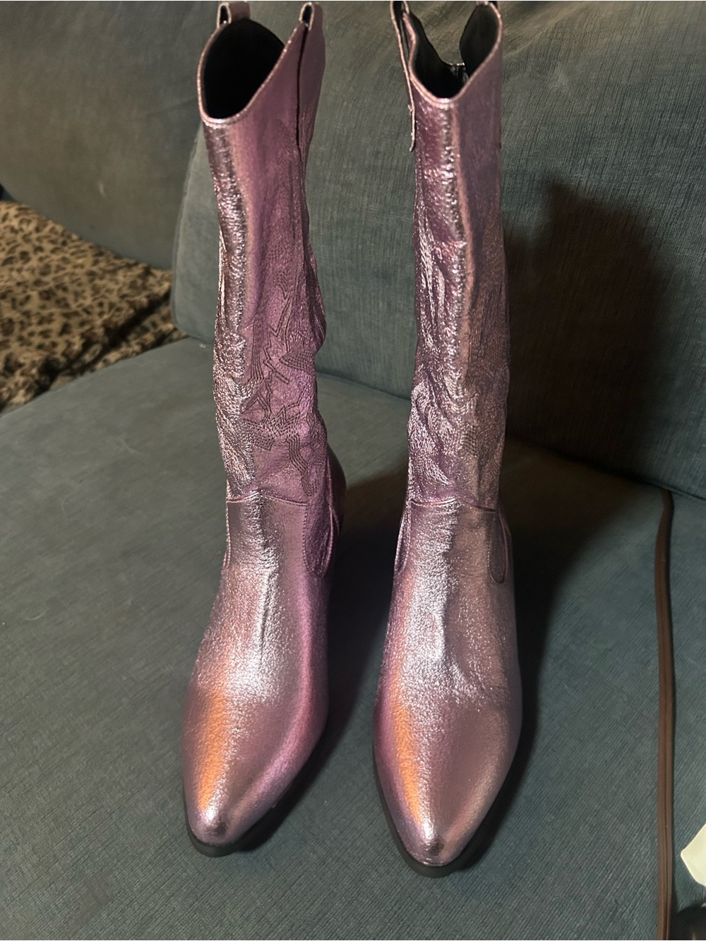 Metallic Purple Women's Mid-Calf Heeled Boots